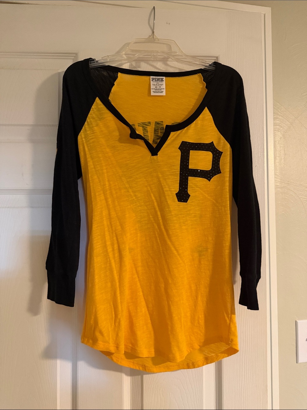VS PINK Pittsburgh Pirates Yellow & Black Baseball Tee